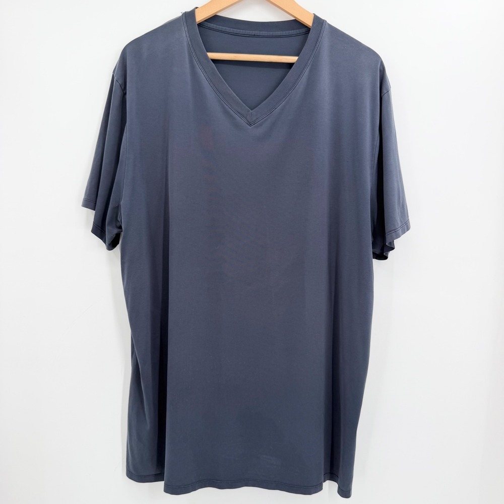 Lululemon Mens V-Neck Short Sleeve Athletic Tee Shirt Blue XL